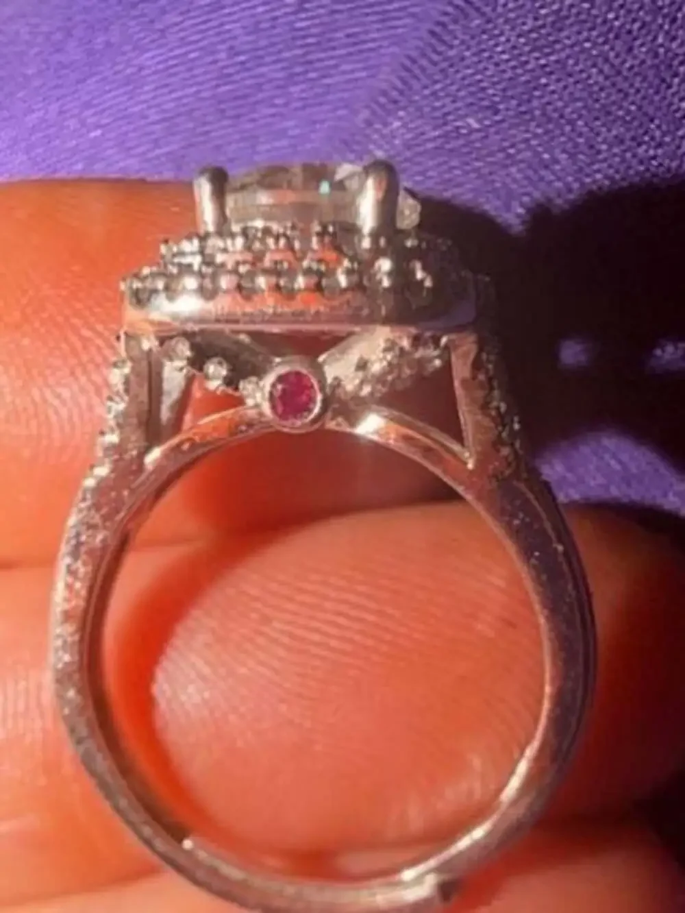 Cushion Cut Moissanite And Round Cut Sides Engagement Ring Double Halo